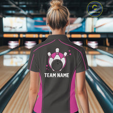 Load image into Gallery viewer, Custom Black And Pink Classic Bowling Team Polo Shirt For Women, Bowling League Shirt IPHW9915