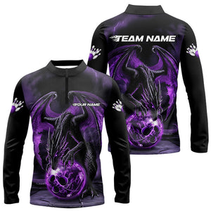 Black And Purple Custom Bowling Team Shirts For Men, Dragon Bowling Uniform Bowler Outfits IPHW7990