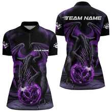 Load image into Gallery viewer, Black And Purple Custom Bowling Team Shirts For Women, Dragon Bowling Uniform Bowler Outfit IPHW7990