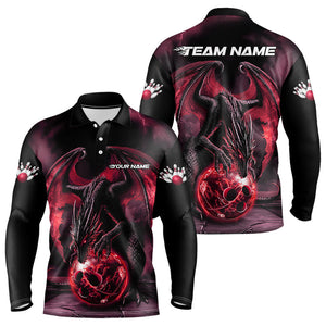 Black And Red Custom Bowling Team Shirts For Men, Dragon Bowling Uniform Bowler Outfits IPHW7991