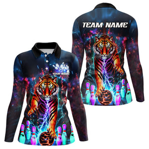 Custom Colorful Thunder Lightning Tiger Ladies Bowling Team Shirts, Bowling League Shirt IPHW7996