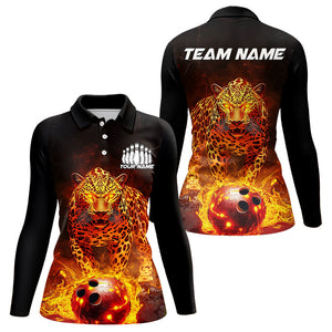 Custom Flaming Leopard Bowling Shirts For Women, Fire Bowling Team Shirt Bowler Uniform IPHW8000