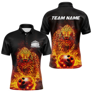 Custom Flaming Leopard Bowling Shirts For Men, Fire Bowling Team Shirt Bowler Uniform IPHW8000