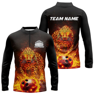 Custom Flaming Leopard Bowling Shirts For Men, Fire Bowling Team Shirt Bowler Uniform IPHW8000