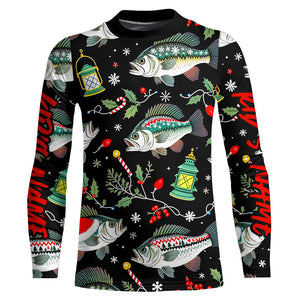 Custom Christmas Largemouth Bass Long Sleeve Fishing Shirts, Cozy Xmas Fishing Gifts IPHW8005