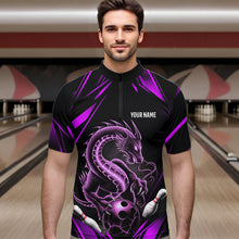 Load image into Gallery viewer, Custom Black And Purple Dragon Bowling Quarter-Zip Shirts For Men, Dragon Bowling League Shirt IPHW8673