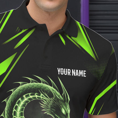 Custom Black And Green Dragon Bowling Polo Shirts For Men, Dragon Bowling League Shirt IPHW8674
