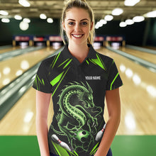 Load image into Gallery viewer, Custom Black And Green Dragon Bowling Polo Shirts For Women, Dragon Bowling League Shirt IPHW8674