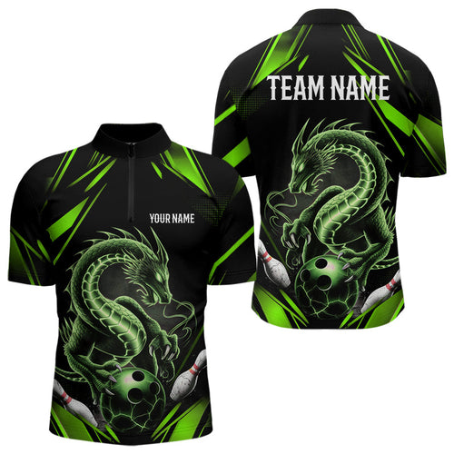 Custom Black And Green Dragon Bowling Quarter-Zip Shirts For Men, Dragon Bowling League Shirt IPHW8674