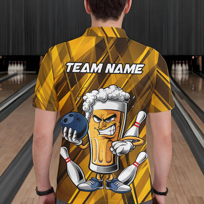 Custom Funny Beer Bowling Men Polo Shirts For Bowlers, Humorous Beer And Bowling Jerseys IPHW8932