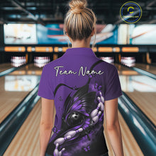 Load image into Gallery viewer, Custom Purple Butterfly Bowling Women Polo Shirts, Team Tournament Bowlers Outfit IPHW11043