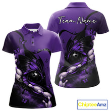 Load image into Gallery viewer, Custom Purple Butterfly Bowling Women Polo Shirts, Team Tournament Bowlers Outfit IPHW11043