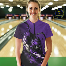 Load image into Gallery viewer, Custom Purple Butterfly Bowling Women Quarter-Zip Shirts, Team Tournament Bowlers Outfit IPHW11043