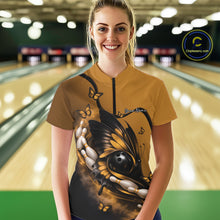 Load image into Gallery viewer, Custom Yellow Butterfly Bowling Women Quarter-Zip Shirts, Team Tournament Bowlers Outfit IPHW11045