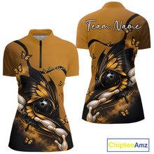 Load image into Gallery viewer, Custom Yellow Butterfly Bowling Women Quarter-Zip Shirts, Team Tournament Bowlers Outfit IPHW11045
