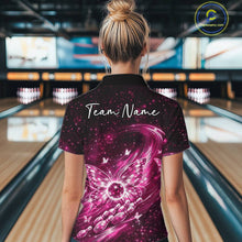 Load image into Gallery viewer, Custom Black And Pink Butterfly Bowling Women Quarter-Zip Shirts, Galaxy Bowling Shirt IPHW11057