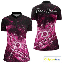 Load image into Gallery viewer, Custom Black And Pink Butterfly Bowling Women Quarter-Zip Shirts, Galaxy Bowling Shirt IPHW11057