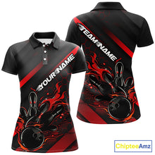 Load image into Gallery viewer, Custom Black And Red Flame Bowling Shirts For Women, Bowling Team Bowling League Shirts IPHW7210