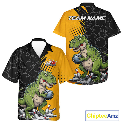 Custom Funny Dinosaur Bowling Hawaiian Shirt For Men And Women, Dinosaur Bowling Team Jerseys IPHW9928