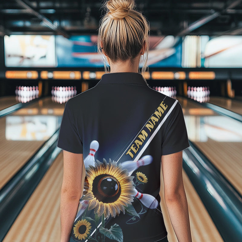 Custom Sunflower Bowling Polo Shirts For Women, Sunflower Bowling Team Shirt With Name IPHW8438