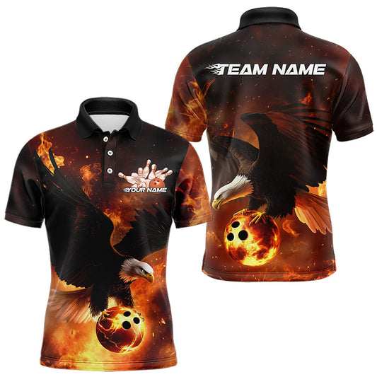 Custom Flame Eagle Bowling Polo Shirts For Men, Ealge Bowling Team Shirt With Name IPHW8447