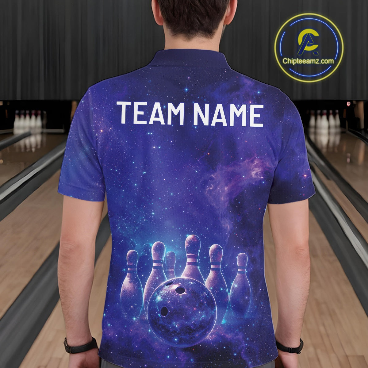 Custom Purple And Blue Galaxy Bowling Team Shirts For Men, Sparkling Sky Bowling Jerseys IPHW10530