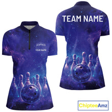 Load image into Gallery viewer, Custom Purple And Blue Galaxy Bowling Shirts For Women, Sparkling Sky Bowling Jerseys IPHW10530