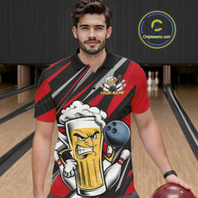 Load image into Gallery viewer, Custom Funny Red Bowling Jerseys Bowling And Beer Men Polo Shirts, Bowling Jerseys IPHW10532