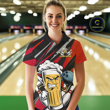 Load image into Gallery viewer, Custom Funny Red Bowling Jerseys Bowling And Beer Women Polo Shirts, Bowling Jerseys IPHW10532