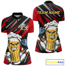 Load image into Gallery viewer, Custom Funny Red Bowling Jerseys Bowling And Beer Women Shirts, Bowling Jerseys IPHW10532