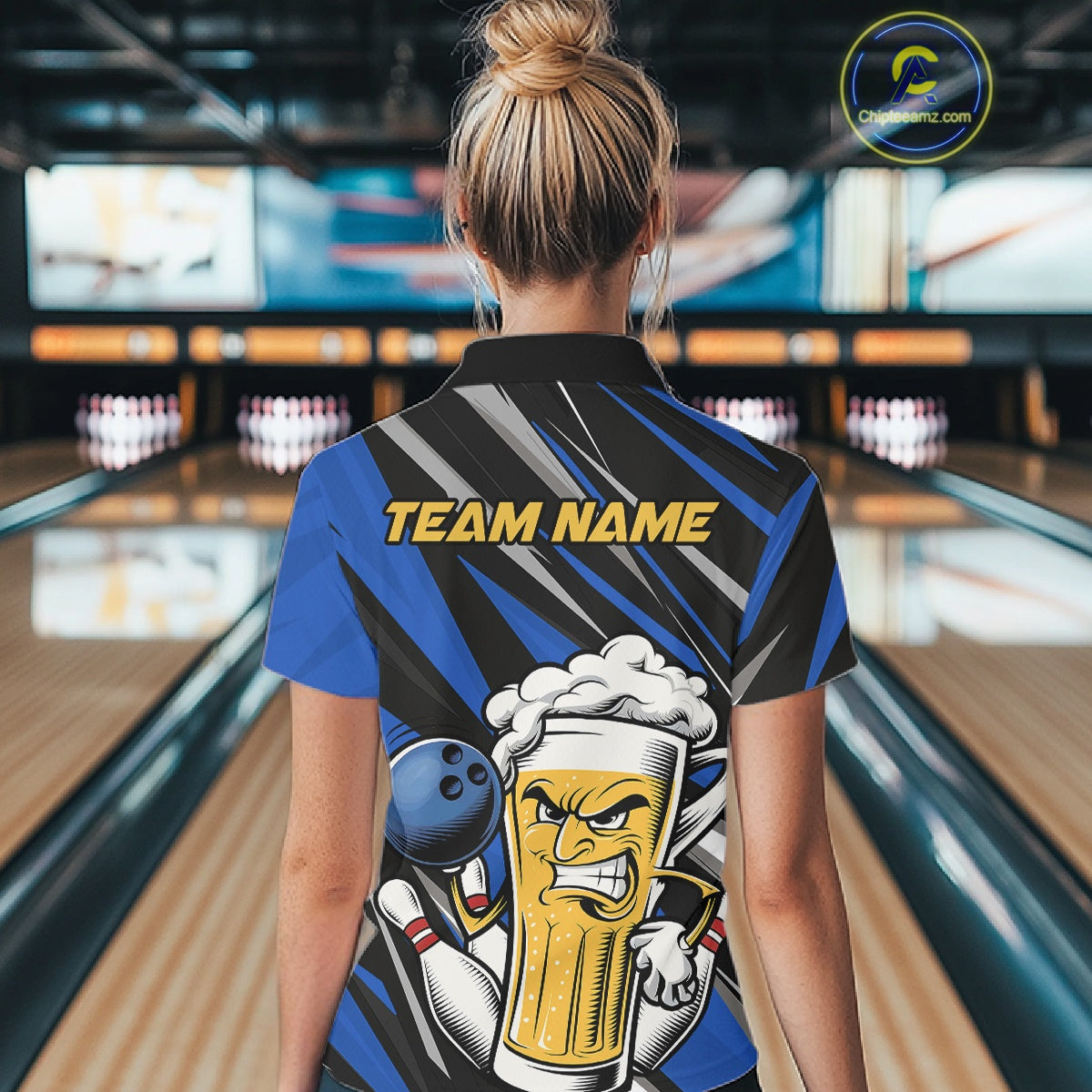 Custom Funny Blue Bowling Jerseys Bowling And Beer Women Polo Shirts, Bowling Jerseys IPHW10533