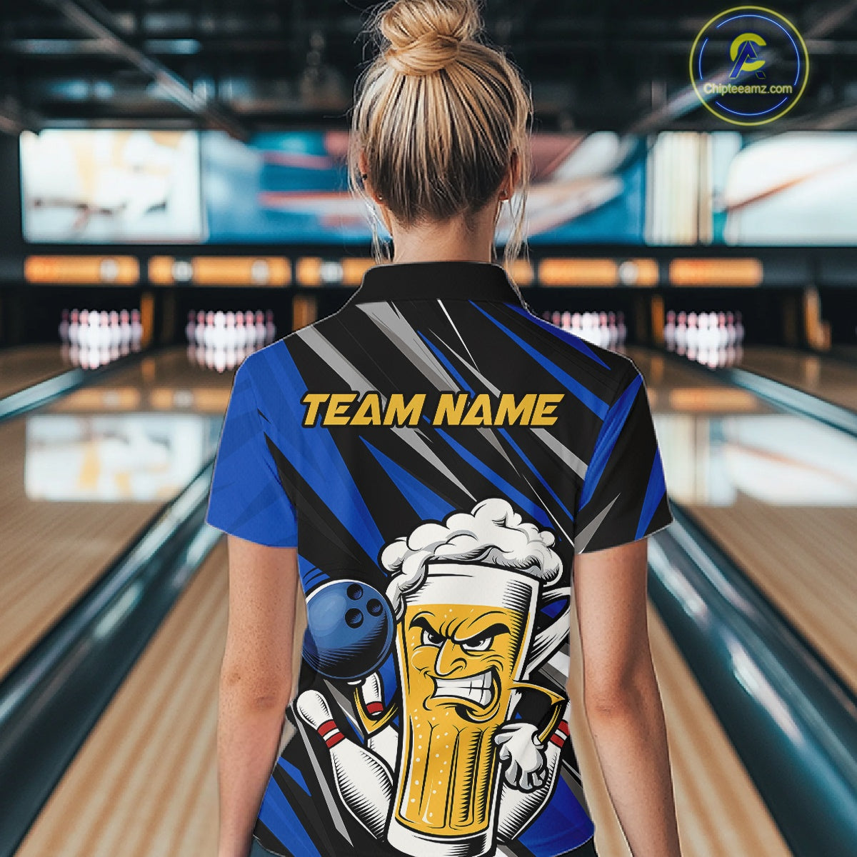 Custom Funny Blue Bowling Jerseys Bowling And Beer Women Shirts, Bowling Jerseys IPHW10533
