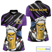 Load image into Gallery viewer, Custom Funny Purple Bowling Jerseys Bowling And Beer Women Shirts, Bowling Jerseys IPHW10535