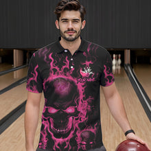 Load image into Gallery viewer, Custom Bowling Polo Shirts For Men, Pink Flame Skull Team Bowling Jerseys Halloween Outfits IPHW8685