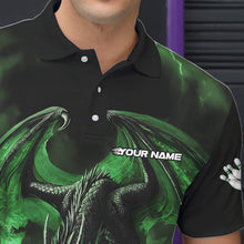 Load image into Gallery viewer, Black And Green Custom Bowling Team Polo Shirts For Men, Dragon Bowling League Shirts IPHW8691