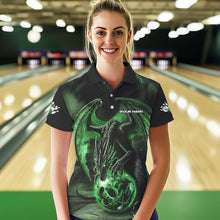 Load image into Gallery viewer, Black And Green Custom Bowling Team Polo Shirts For Women, Dragon Bowling League Shirts IPHW8691