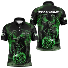 Load image into Gallery viewer, Black And Green Custom Bowling Team Polo Shirts For Men, Dragon Bowling League Shirts IPHW8691