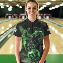 Load image into Gallery viewer, Black And Green Custom Bowling Team Womens Quarter-Zip Shirts, Dragon Bowling League Shirts IPHW8691