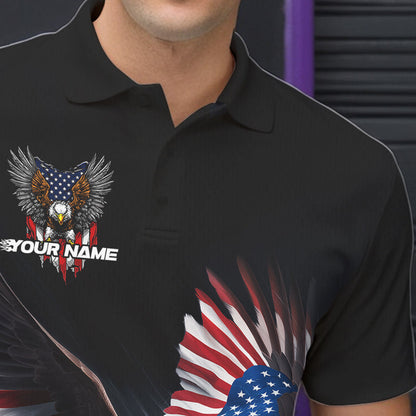Custom American Flag Eagle Bowling Team Men Polo Shirts, Patriotic US Bowling League Shirt IPHW8937