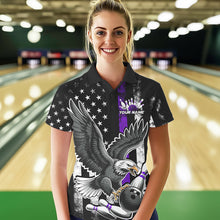 Load image into Gallery viewer, Custom Purple Line American Flag Eagle Bowling Women Polo Shirt, Patriotic US Bowling Shirt IPHW8940