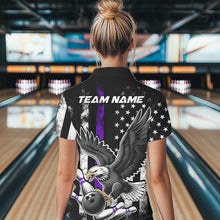 Load image into Gallery viewer, Custom Purple Line American Flag Eagle Bowling Women Polo Shirt, Patriotic US Bowling Shirt IPHW8940