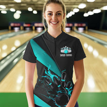 Load image into Gallery viewer, Custom Black And Blue Flame Duckpin Bowling Women Quarter-Zip Shirts, Tournament Outfit IPHW8946