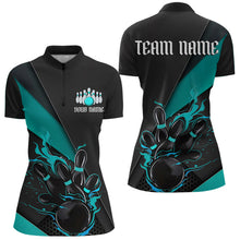 Load image into Gallery viewer, Custom Black And Blue Flame Duckpin Bowling Women Quarter-Zip Shirts, Tournament Outfit IPHW8946