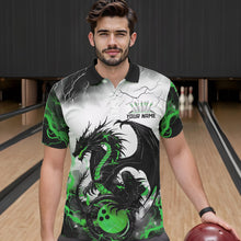 Load image into Gallery viewer, Black And Green Thunder Lightning Custom Dragon Bowling Men Polo Shirts, Bowling Uniform IPHW8696