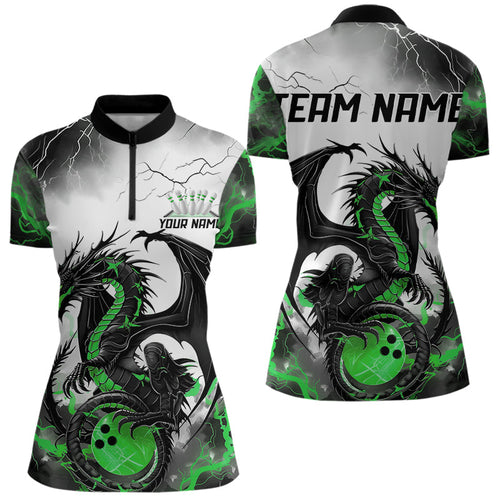 Black And Green Thunder Lightning Custom Dragon Bowling Women Quarter-Zip Shirts IPHW8696