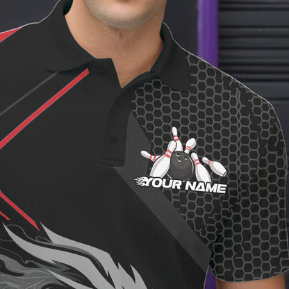 Custom Black And Red Dragon Bowling Jerseys, Bowling Team Men Polo Shirts Bowlers Outfit IPHW8701