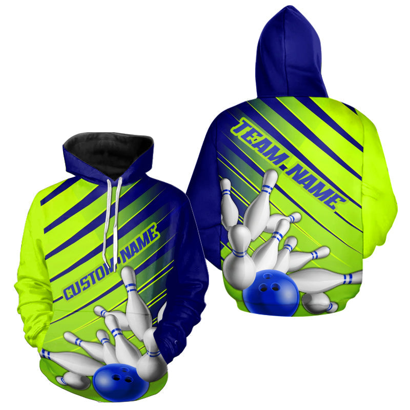 Blue And Green Strike Bowling Shirts For WoMen And Women, Custom Name Bowling Team Jerseys IPHW6189