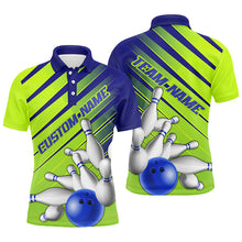 Load image into Gallery viewer, Blue And Green Strike Bowling Shirts For Men And Women, Custom Name Bowling Team Jerseys IPHW6189