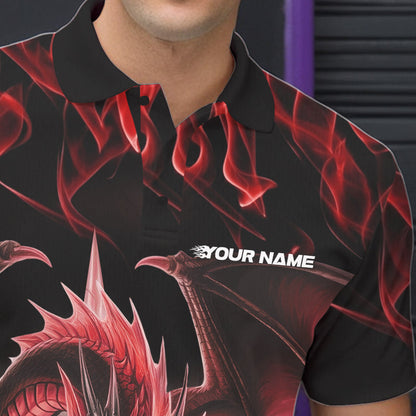 Custom Red Flame Dragon Bowling Polo Shirts For Men, Dragon Bowling Team Jerseys IPHW8960