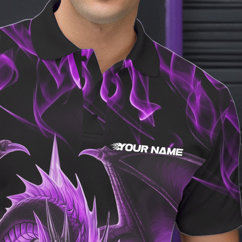 Custom Purple Flame Dragon Bowling Polo Shirts For Men, Dragon Bowling Team Jerseys IPHW8961